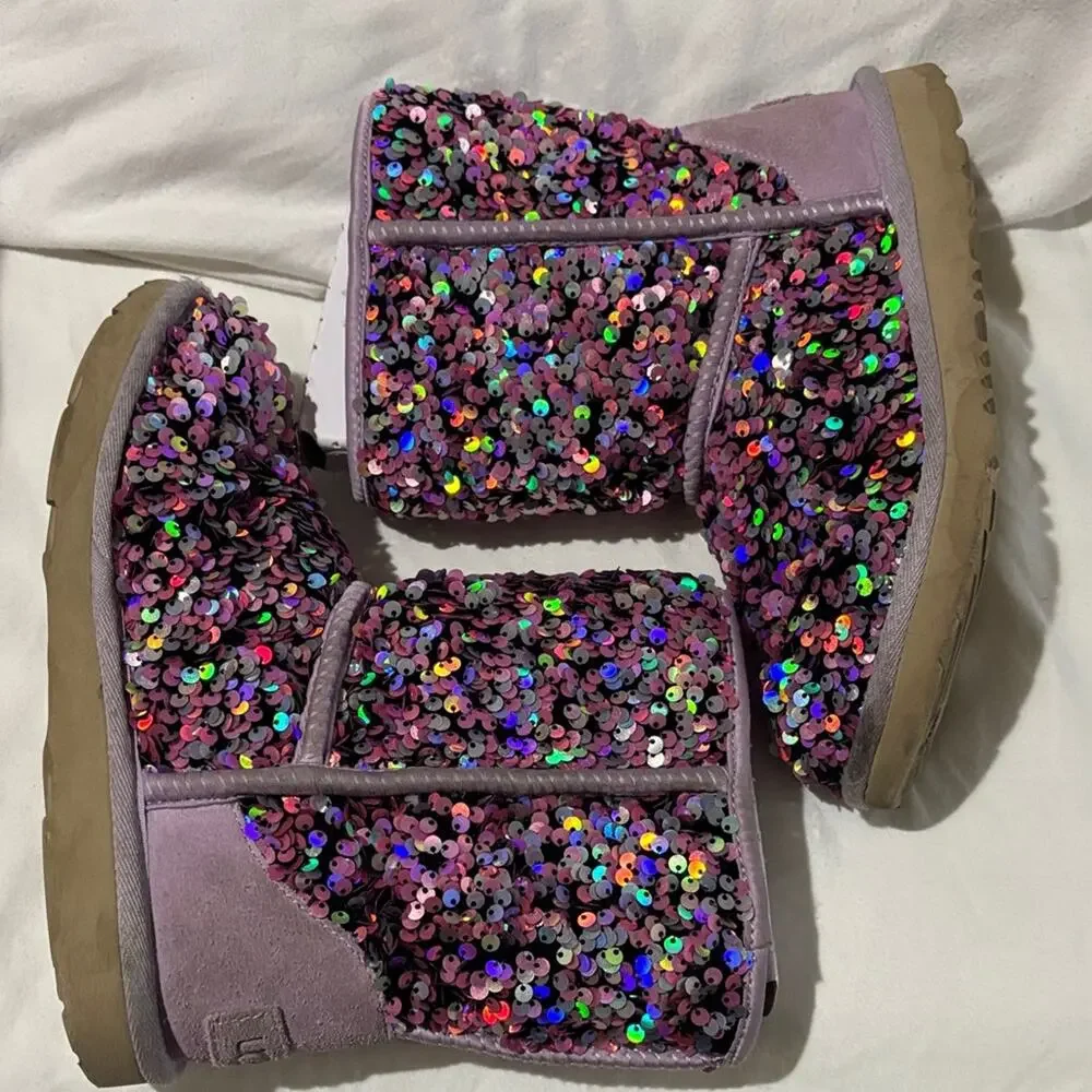 UGG 3 classic II Stellar sequin boot lavander pink shade guc box stored